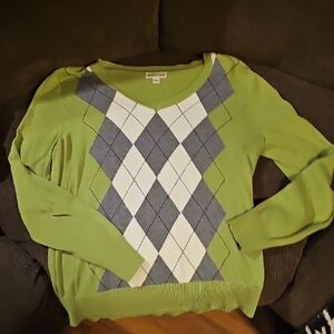 Van Heusen Green and Blue Argyle V-Neck Sweater
